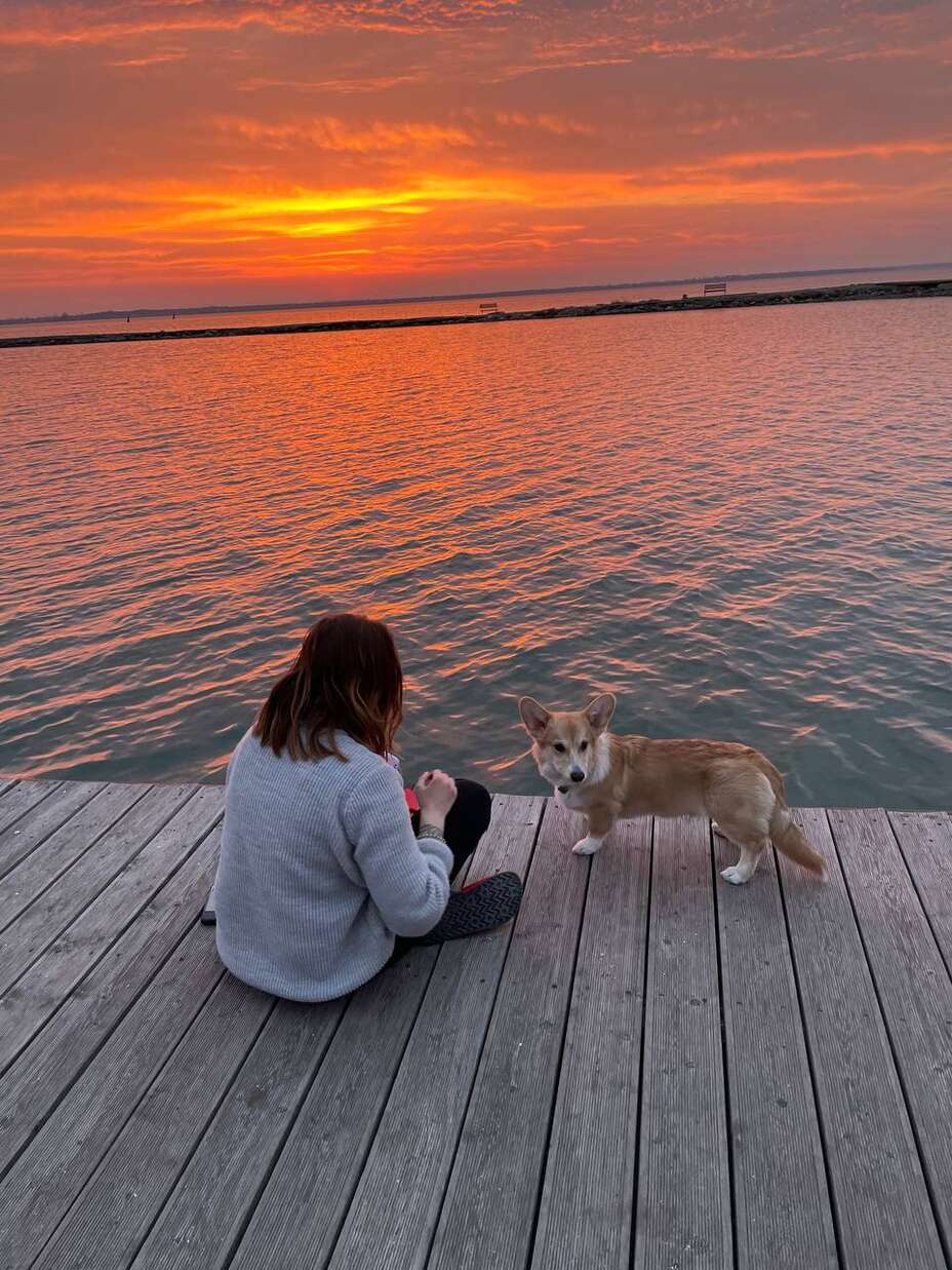 Inna Gordiienko and her dog Cooper in Southern Ukraine